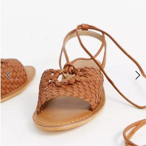 ASOS LEATHER FIG TREE WOVEN LEATHER TIE LEG SANDAL 10